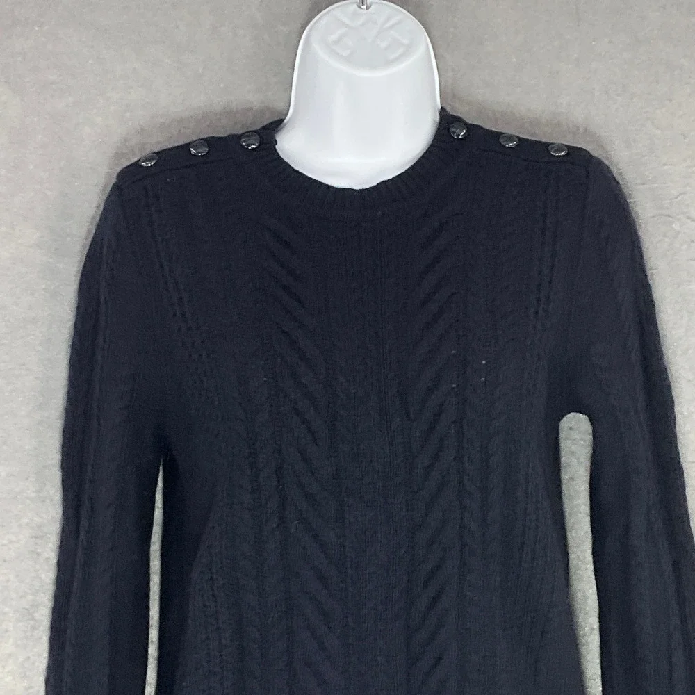 J. Crew‎ Womens Sz M Blue Cable Knit Wool Sweater Shoulder Buttons